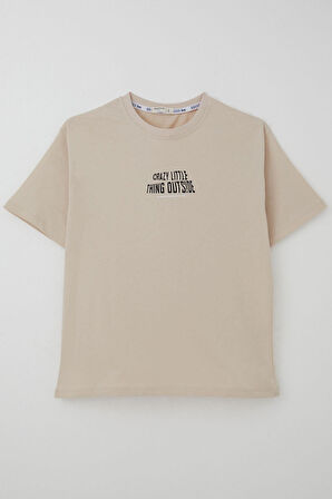 Breeze Erkek Çocuk Tişört Yazı Baskılı 8-12 Yaş, Bej