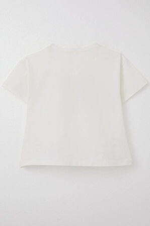 Breeze Kız Çocuk Tişört Çiçek Baskılı 8-14 Yaş, Ekru