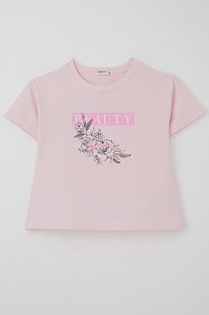 Breeze Kız Çocuk Tişört Çiçek Baskılı 8-14 Yaş, Pembe