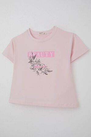Breeze Kız Çocuk Tişört Çiçek Baskılı 8-14 Yaş, Pembe