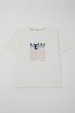 Breeze Erkek Çocuk Şortlu Takım Yazı Baskılı Cepli 8-14 Yaş, Ekru