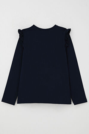 Breeze Kız Çocuk Uzun Kollu Tişört Işıltılı Taş İşleme Detaylı 4-10 Yaş, Lacivert