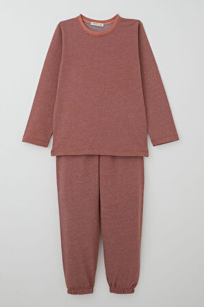 Breeze Erkek Çocuk Pijama Takımı Verev Çizgi Desenli 4-8 Yaş, Kiremit