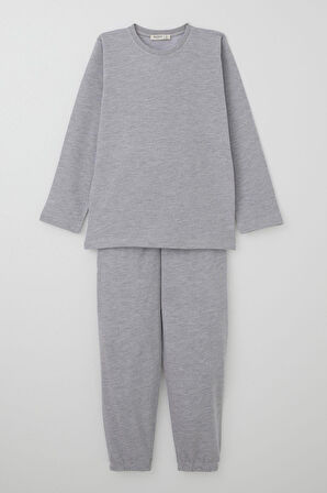 Breeze Erkek Çocuk Pijama Takımı Verev Çizgi Desenli 4-8 Yaş, Açık Gri