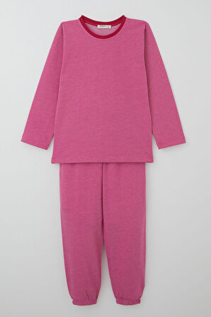Breeze Kız Çocuk Pijama Takımı Verev Çizgi Desenli 4-8 Yaş, Pembe