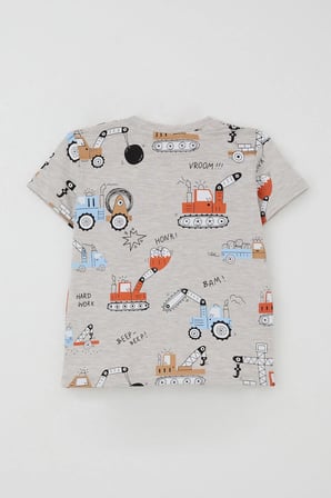 Breeze Erkek Çocuk Şortlu Takım Eğlenceli İş Makineleri Desenli 1.5-5 Yaş, Bej Melanj