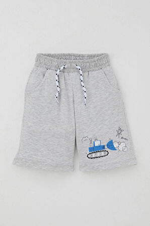 Breeze Erkek Çocuk Şortlu Takım Eğlenceli İş Makineleri Desenli 1.5-5 Yaş, Açık Gri Melanj