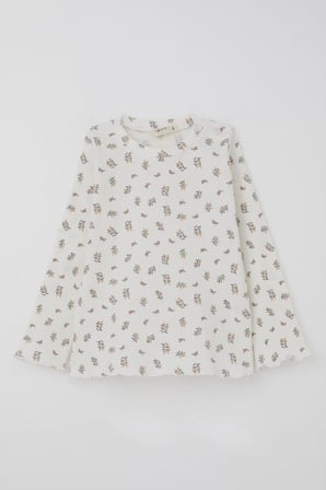Breeze Kız Bebek Pijama Takımı Çiçek Desenli Omuzu Düğmeli 9 Ay-3 Yaş, Ekru