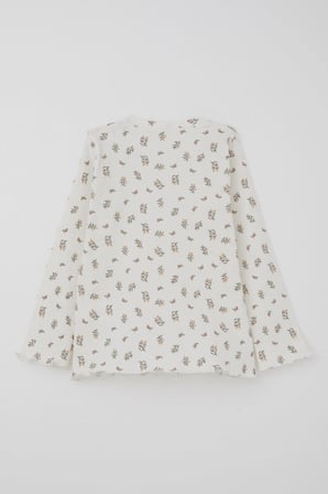 Breeze Kız Bebek Pijama Takımı Çiçek Desenli Omuzu Düğmeli 9 Ay-3 Yaş, Ekru
