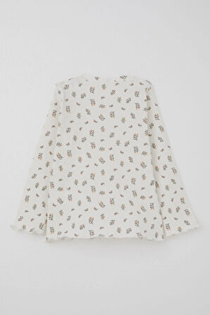 Breeze Kız Bebek Pijama Takımı Çiçek Desenli Omuzu Düğmeli 9 Ay-3 Yaş, Ekru