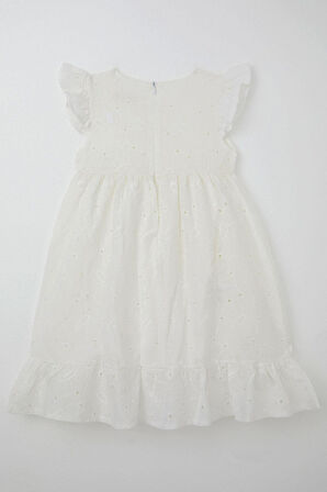 Breeze Kız Çocuk Elbise Güpürlü Çiçek Nakışlı 4-9 Yaş, Ekru
