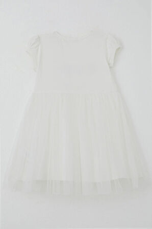 Breeze Kız Çocuk Elbise Çiçek Baskılı Tüllü Fiyonk Detaylı 1.5-5 Yaş, Ekru