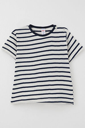 Breeze Erkek Çocuk Tişört Patlı Çizgili 1-4 Yaş, Ekru