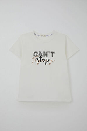 Breeze Erkek Çocuk Şortlu Takım Yazı Baskılı Bağcık Aksesuarlı 4-8 Yaş, Ekru