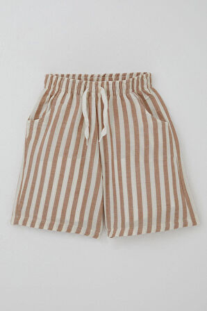 Breeze Erkek Çocuk Şortlu Takım Yazı Baskılı Bağcık Aksesuarlı 4-8 Yaş, Ekru