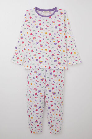 Breeze Kız Çocuk Pijama Takımı Baharın Renkleri 4-8 Yaş, Beyaz