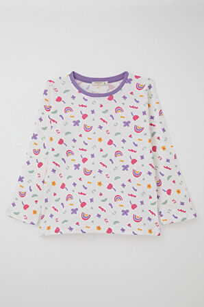 Breeze Kız Çocuk Pijama Takımı Baharın Renkleri 4-8 Yaş, Beyaz