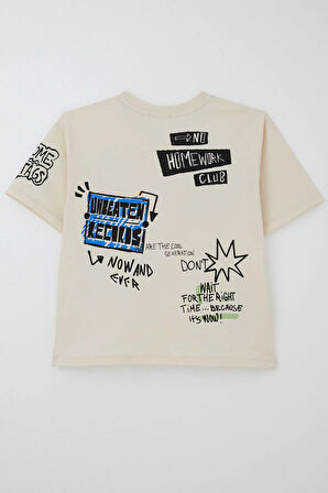 Breeze Erkek Çocuk Tişört Teknoloji Temalı Yazı Baskılı 7-12 Yaş, Krem