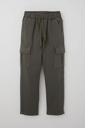 Breeze Erkek Çocuk Pantolon Kargo Cepli Beli Lastikli 6-10 Yaş, Haki Yeşil