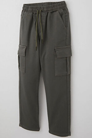 Breeze Erkek Çocuk Pantolon Kargo Cepli Beli Lastikli 6-10 Yaş, Haki Yeşil