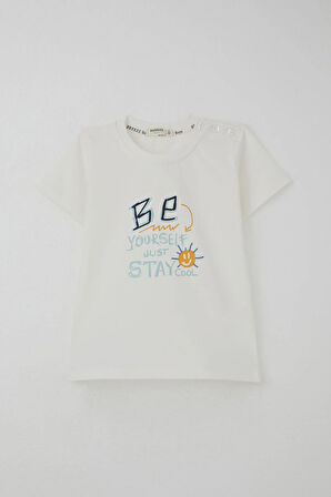 Breeze Erkek Bebek Şortlu Takım Motivasyon Temalı Bağcık Aksesuarlı 9 Ay-3 Yaş, Ekru