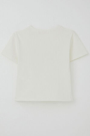 Breeze Kız Çocuk Tişört Kelebek Armalı İnci & Pul Detaylı 9-14 Yaş, Ekru