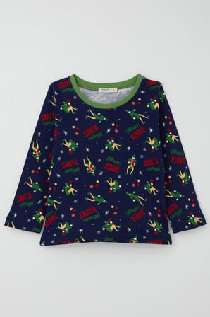 Breeze Erkek Bebek Pijama Takımı Eğlenceli Noel Baba Desenli 9 Ay-3 Yaş, Lacivert