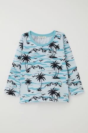 Breeze Erkek Bebek Pijama Takımı Palmiye Ağacı Desenli 9 Ay-3 Yaş, Açık Mavi