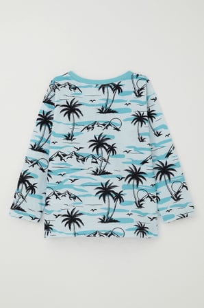 Breeze Erkek Bebek Pijama Takımı Palmiye Ağacı Desenli 9 Ay-3 Yaş, Açık Mavi
