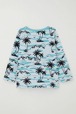 Breeze Erkek Bebek Pijama Takımı Palmiye Ağacı Desenli 9 Ay-3 Yaş, Açık Mavi