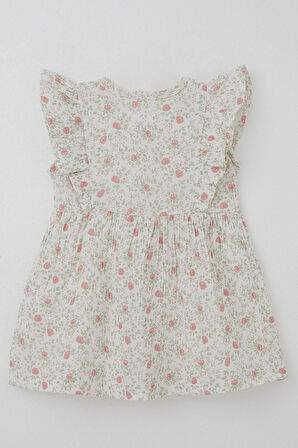 Breeze Kız Çocuk Elbise Çiçek Desenli Önden Düğme Detaylı 2-6 Yaş, Ekru