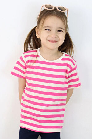 Breeze Kız Çocuk Tişört Patlı Çizgili 1-4 Yaş, Pembe