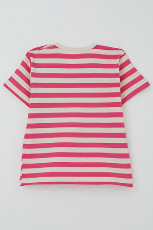 Breeze Kız Çocuk Tişört Patlı Çizgili 1-4 Yaş, Pembe
