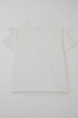 Breeze Kız Çocuk Tişört Fiyonk Aksesuar Detaylı 9-14 Yaş, Ekru