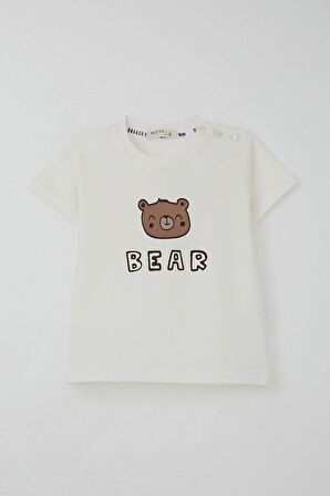 Breeze Erkek Bebek Şortlu Takım Sevimli Ayıcık Baskılı 9 Ay-3 Yaş, Ekru