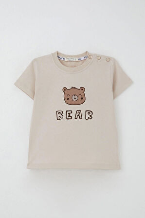 Breeze Erkek Bebek Şortlu Takım Sevimli Ayıcık Baskılı 9 Ay-3 Yaş, Bej