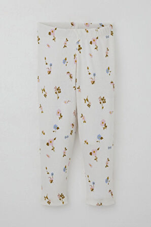 Breeze Kız Çocuk Taytlı Takım Çiçek Desenli Kolları Fırfır Detaylı 2-6 Yaş, Ekru