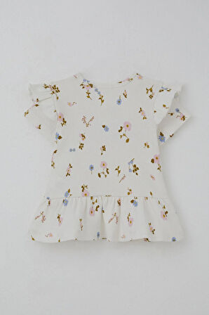 Breeze Kız Çocuk Taytlı Takım Çiçek Desenli Kolları Fırfır Detaylı 2-6 Yaş, Ekru