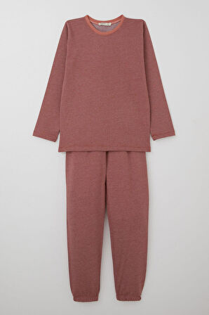 Breeze Erkek Çocuk Pijama Takımı Verev Çizgi Desenli 9-12 Yaş, Kiremit