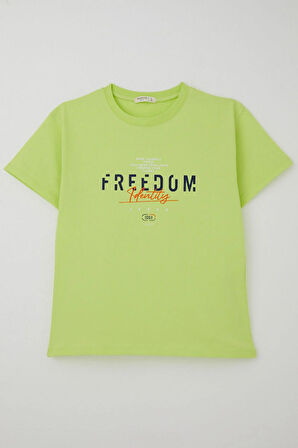 Breeze Erkek Çocuk Tişört Yazı Bakılı 5-10 Yaş, Fıstık Yeşili