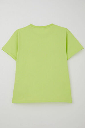 Breeze Erkek Çocuk Tişört Yazı Bakılı 5-10 Yaş, Fıstık Yeşili