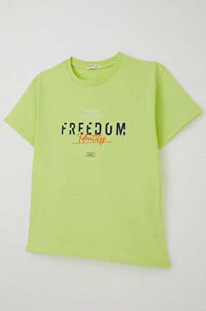 Breeze Erkek Çocuk Tişört Yazı Bakılı 5-10 Yaş, Fıstık Yeşili