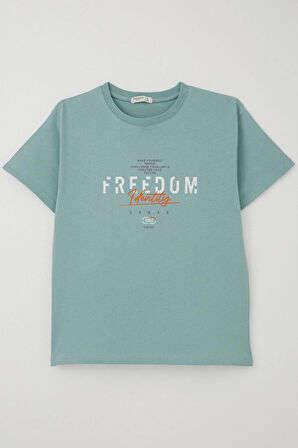 Breeze Erkek Çocuk Tişört Yazı Bakılı 5-10 Yaş, Su Yeşili