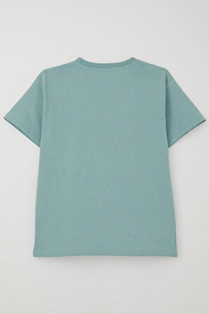 Breeze Erkek Çocuk Tişört Yazı Bakılı 5-10 Yaş, Su Yeşili