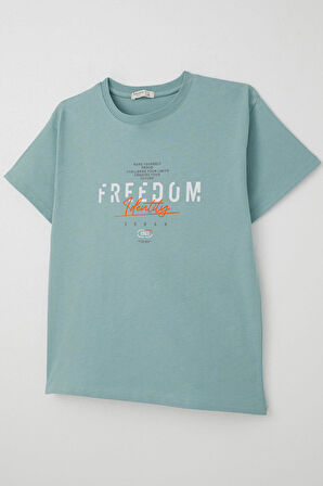 Breeze Erkek Çocuk Tişört Yazı Bakılı 5-10 Yaş, Su Yeşili