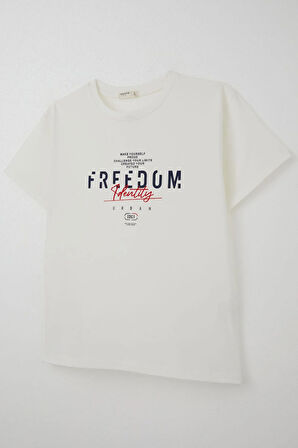 Breeze Erkek Çocuk Tişört Yazı Bakılı 5-10 Yaş, Ekru