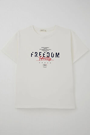 Breeze Erkek Çocuk Tişört Yazı Bakılı 5-10 Yaş, Ekru