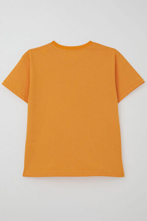 Breeze Erkek Çocuk Tişört Yazı Bakılı 5-10 Yaş, Hardal Sarı