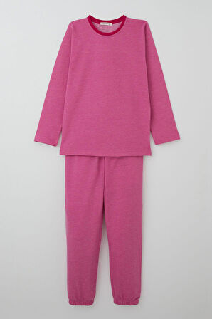 Breeze Kız Çocuk Pijama Takımı Verev Çizgi Desenli 9-12 Yaş, Pembe