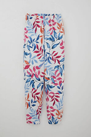 Breeze Kız Çocuk Pijama Takımı Renkli Yaprak Desenli 9-12 Yaş, Beyaz